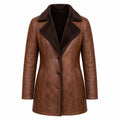Women’s Brown Shearling-Lined Leather Coat | Warm Button Front Winter Jacket