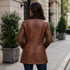 Women’s Brown Shearling-Lined Leather Coat | Warm Button Front Winter Jacket