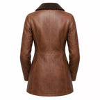 Women’s Brown Shearling-Lined Leather Coat | Warm Button Front Winter Jacket