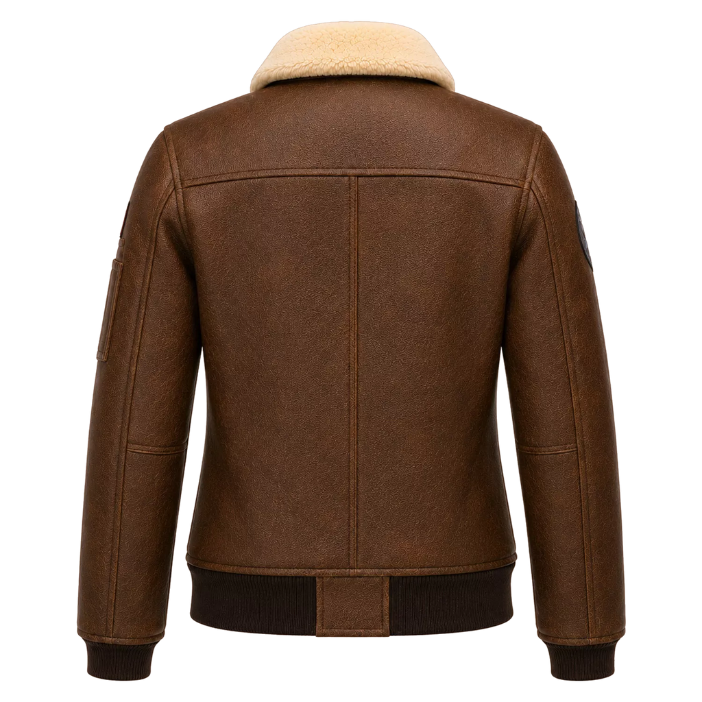 Women’s Brown Shearling Aviator Leather Jacket | Patch Detail Bomber Jacket