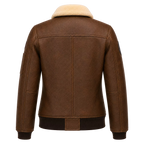 Women’s Brown Shearling Aviator Leather Jacket | Patch Detail Bomber Jacket