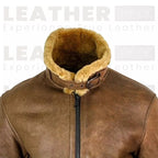 Women’s Brown Shearling Leather Aviator Jacket | Warm Winter Zip Jacket