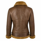 Women’s Brown Shearling Leather Aviator Jacket | Warm Winter Zip Jacket