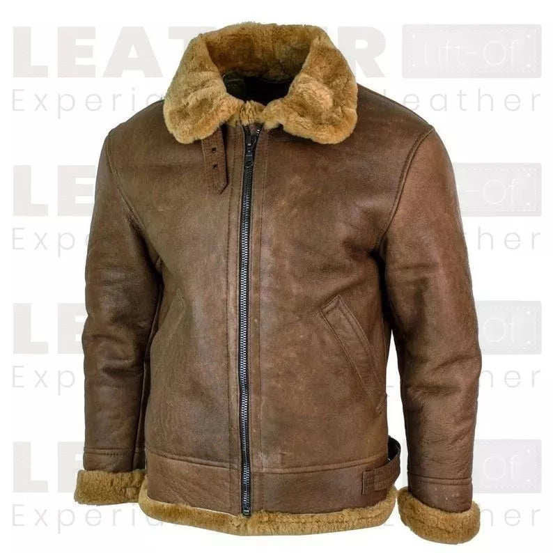 Women’s Brown Shearling Leather Aviator Jacket | Warm Winter Zip Jacket