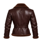 Women’s Brown Shearling Leather Biker Jacket | Belted Aviator Moto Style
