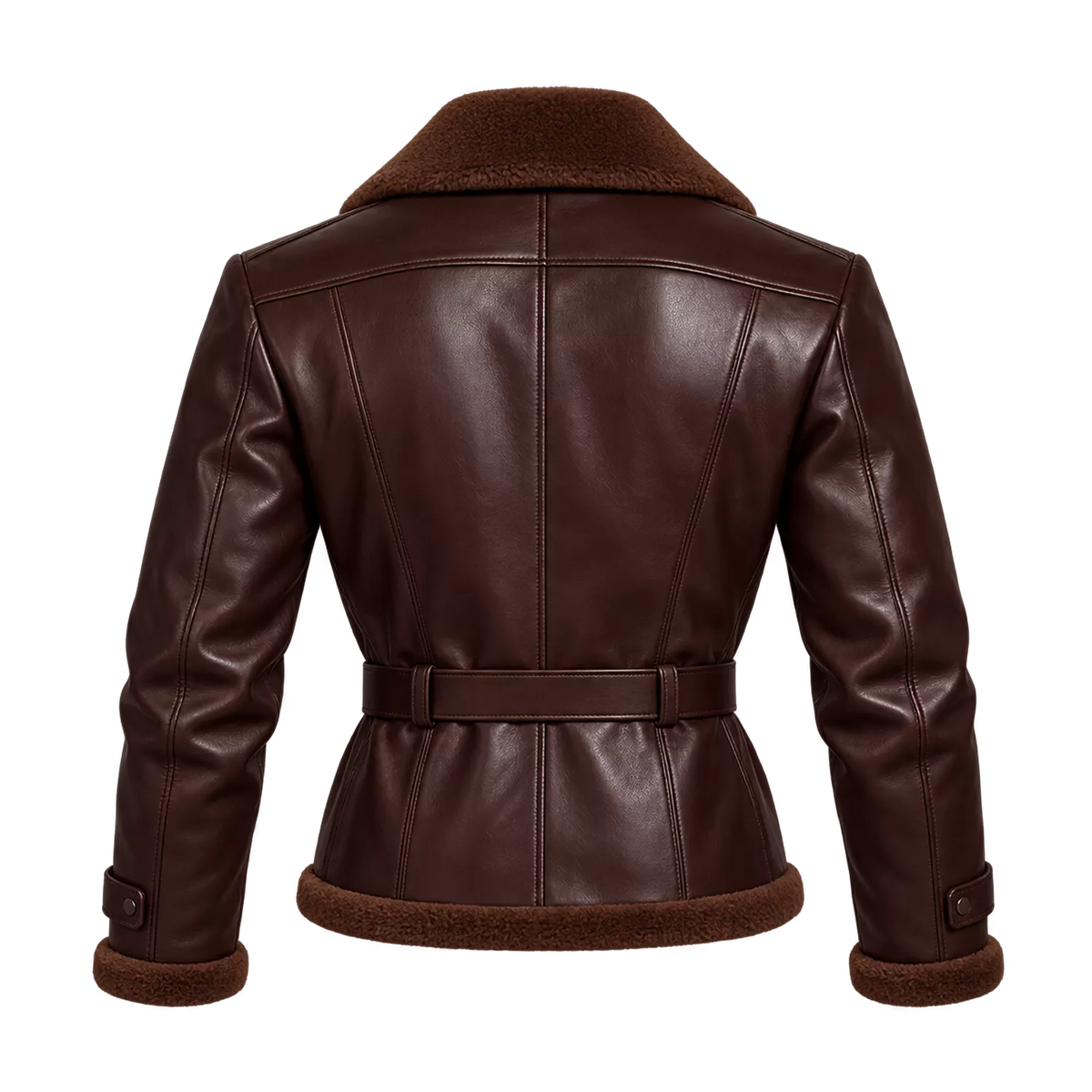 Women’s Brown Shearling Leather Biker Jacket | Belted Aviator Moto Style