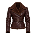 Women’s Brown Shearling Leather Biker Jacket | Belted Aviator Moto Style