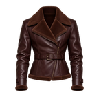 Women’s Brown Shearling Leather Biker Jacket | Belted Aviator Moto Style