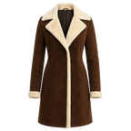 Women’s Brown Shearling Suede Leather Coat | Long Winter Jacket