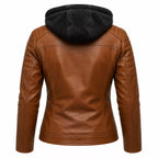 Women’s Brown Sherpa-Lined Leather Jacket | Hooded Biker Style