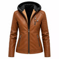 Women’s Brown Sherpa-Lined Leather Jacket | Hooded Biker Style