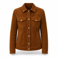 Women’s Brown Suede Trucker Jacket | Classic Leather Shirt Jacket Style