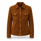 Women’s Brown Suede Trucker Jacket | Classic Leather Shirt Jacket Style