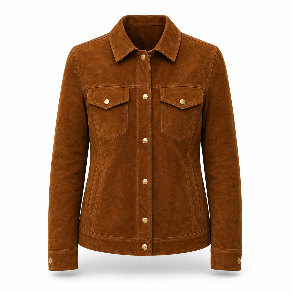 Women’s Brown Suede Trucker Jacket | Classic Leather Shirt Jacket Style
