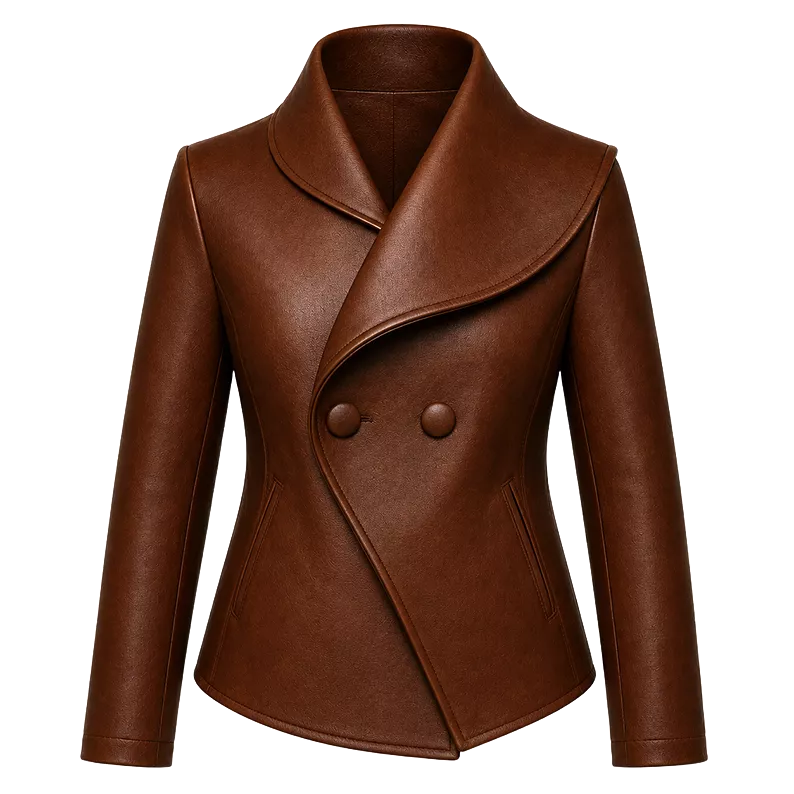 Women’s Wrap Leather Jacket | Asymmetric Button Front Blazer Style Coat