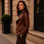 Women’s Wrap Leather Jacket | Asymmetric Button Front Blazer Style Coat