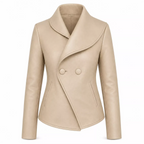 Women’s Wrap Leather Jacket | Asymmetric Button Front Blazer Style Coat