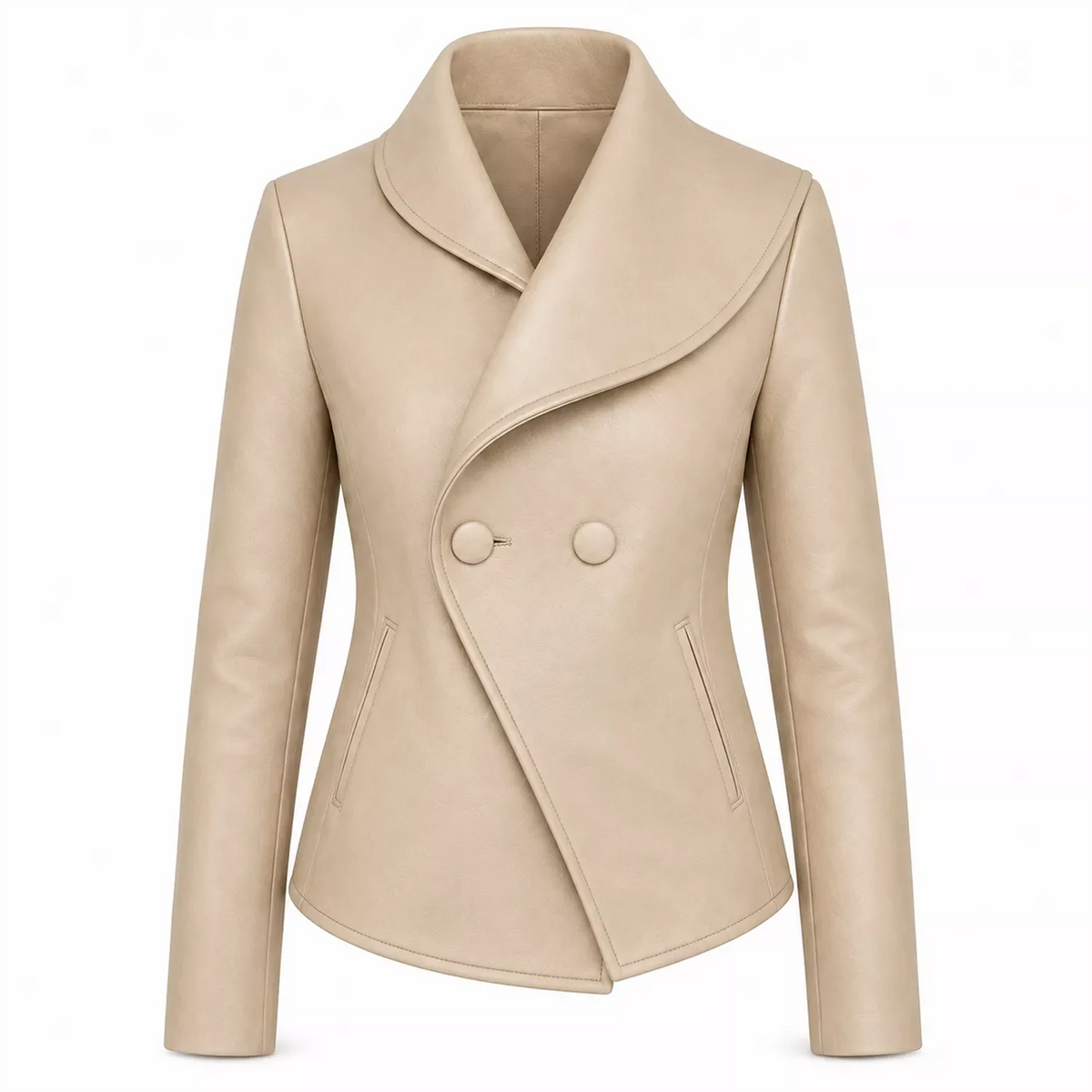 Women’s Wrap Leather Jacket | Asymmetric Button Front Blazer Style Coat