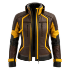 Women's Brown Yellow Leather Moto Jacket | High Collar Biker Style Jacket