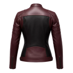 Women’s Burgundy Black Leather Biker Jacket | Moto Style Zip Jacket