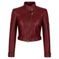 Women’s Burgundy Cropped Leather Biker Jacket | Asymmetrical Zip Moto Jacket