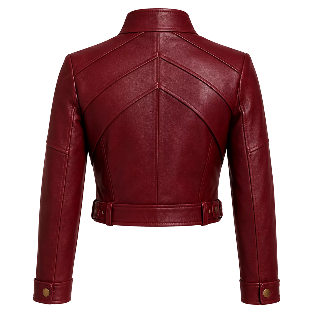 Women’s Burgundy Cropped Leather Biker Jacket | Asymmetrical Zip Moto Jacket