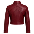Women’s Burgundy Cropped Leather Biker Jacket | Asymmetrical Zip Moto Jacket
