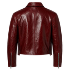 Women’s Burgundy Leather Jacket with Zip Front | Glossy Cropped Moto Jacket