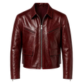 Women’s Burgundy Leather Jacket with Zip Front | Glossy Cropped Moto Jacket