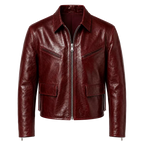 Women’s Burgundy Leather Jacket with Zip Front | Glossy Cropped Moto Jacket