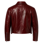 Men’s Burgundy Leather Zip Jacket with Shirt Collar | Glossy Casual Moto Jacket