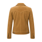 Women’s Camel Suede Leather Trucker Jacket | Button-Up Casual Jacket