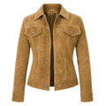 Women’s Camel Suede Leather Trucker Jacket | Button-Up Casual Jacket