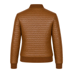 Women’s Cognac Brown Quilted Leather Bomber Jacket | Zip-Up Winter Jacket