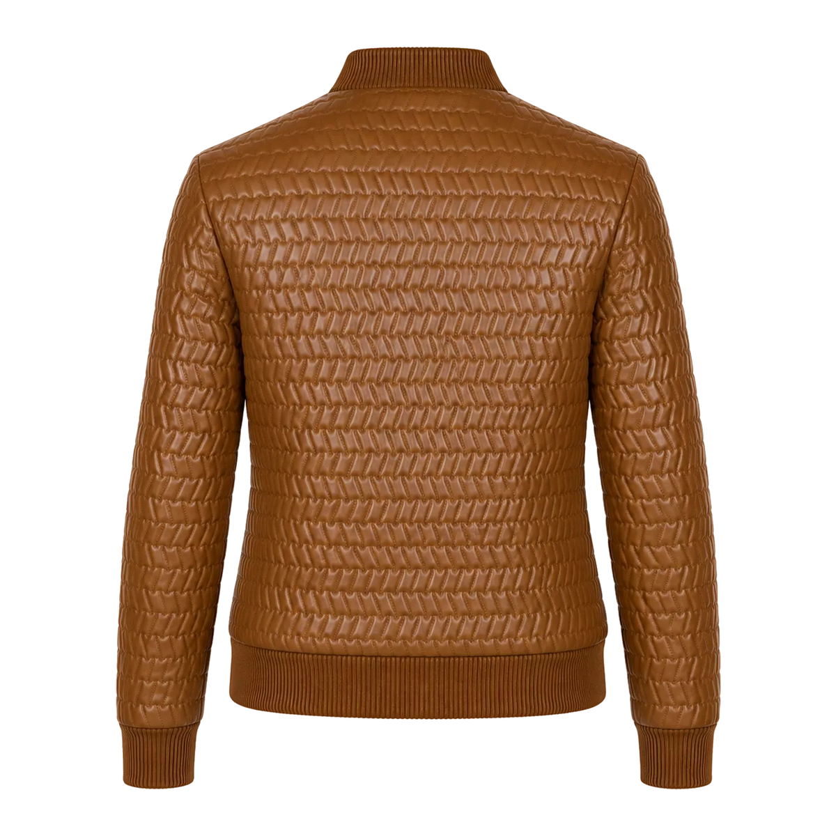 Women’s Cognac Brown Quilted Leather Bomber Jacket | Zip-Up Winter Jacket