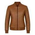 Women’s Cognac Brown Quilted Leather Bomber Jacket | Zip-Up Winter Jacket