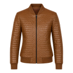 Women’s Cognac Brown Quilted Leather Bomber Jacket | Zip-Up Winter Jacket