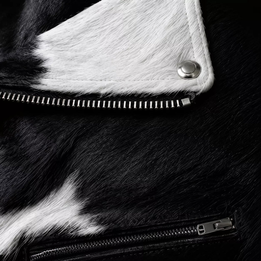 Women's Cowhide Leather Biker Jacket | Real Hair On Western Motorcycle Outerwear