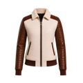 Women's Cream Brown Croc Texture Leather Bomber Jacket