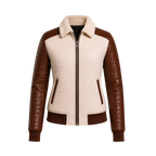 Women's Cream Brown Croc Texture Leather Bomber Jacket