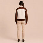 Women's Cream Brown Croc Texture Leather Bomber Jacket