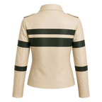 Women's Cream Green Stripe Moto Leather Jacket
