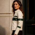 Women's Cream Green Stripe Moto Leather Jacket