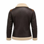 Women's Dark Brown Cream Shearling Leather Bomber Jacket