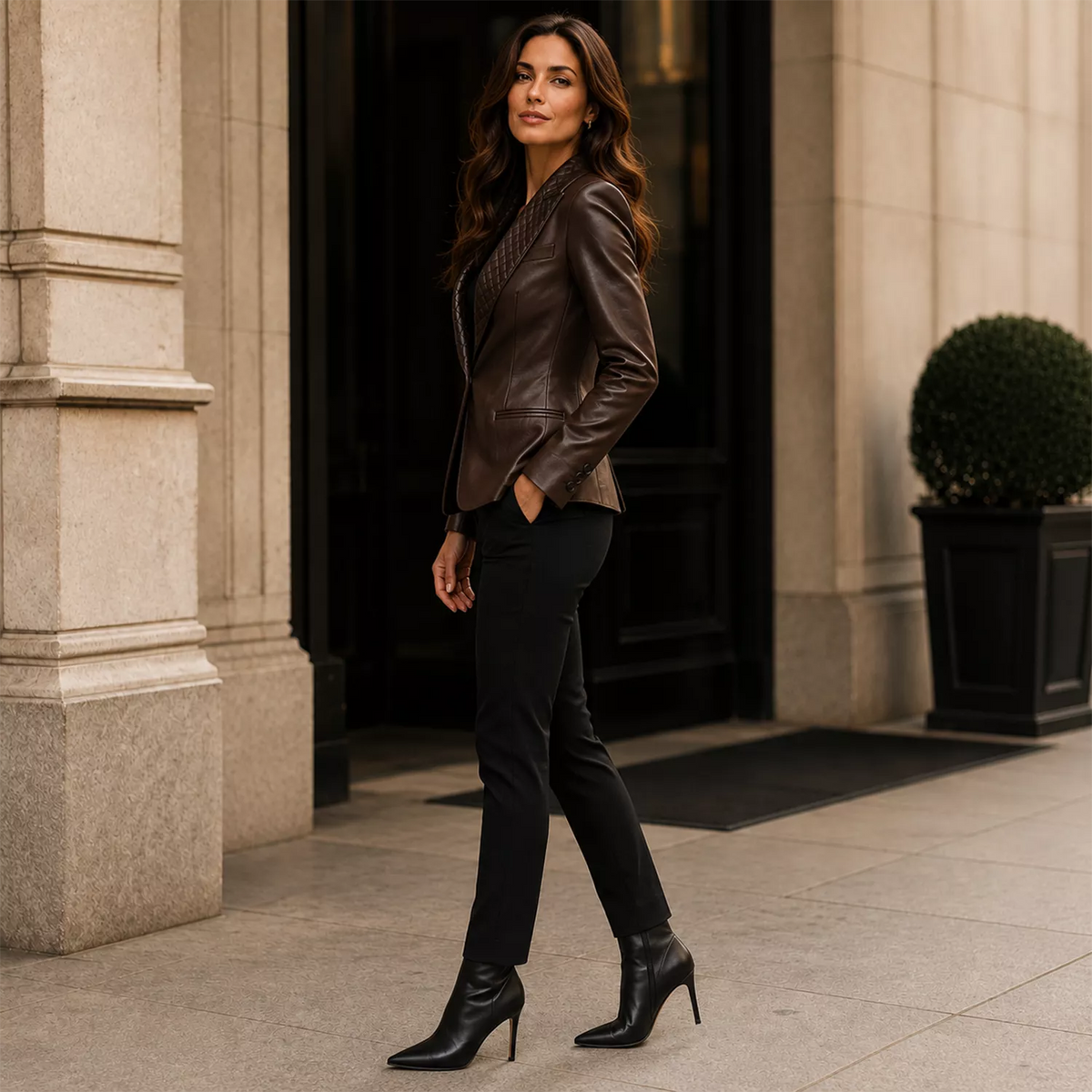 Women’s Quilted Lapel Leather Blazer | Luxury Tailored Button Front