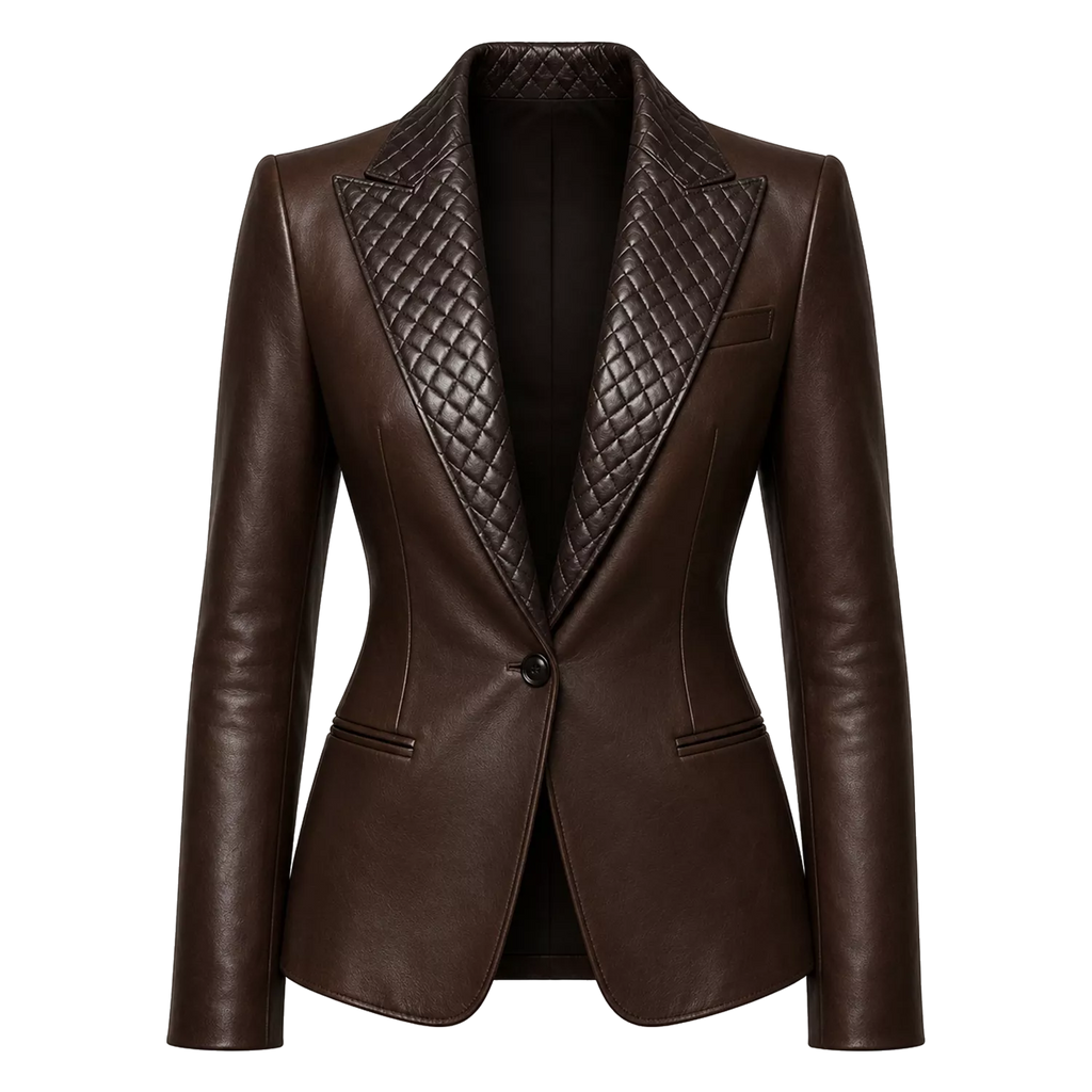 Women’s Quilted Lapel Leather Blazer | Luxury Tailored Button Front