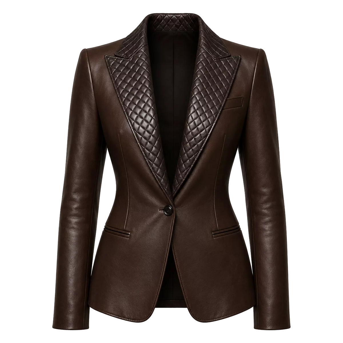 Women’s Quilted Lapel Leather Blazer | Luxury Tailored Button Front