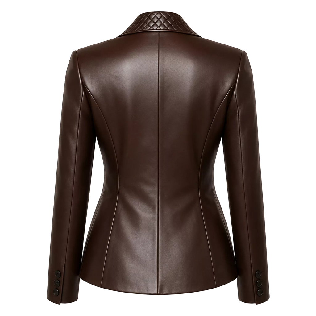Women’s Quilted Lapel Leather Blazer | Luxury Tailored Button Front