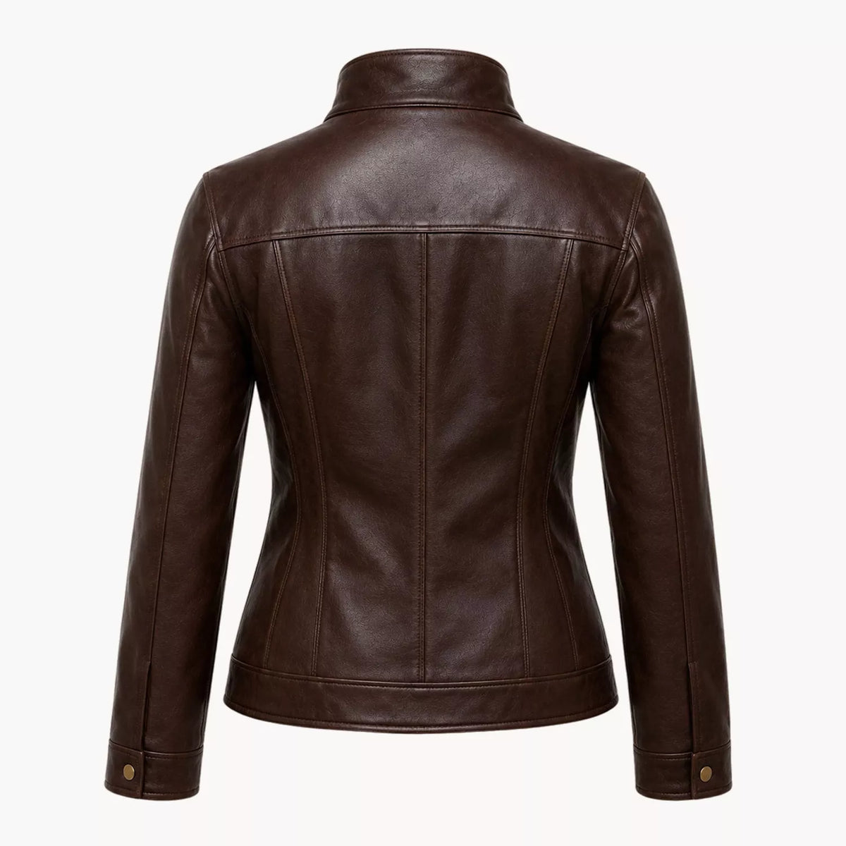 Women's Dark Brown Leather Bomber Jacket | Zip-Up Snap Button Jacket