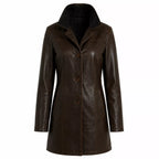 Women’s Dark Brown Leather Car Coat | Classic Long Jacket